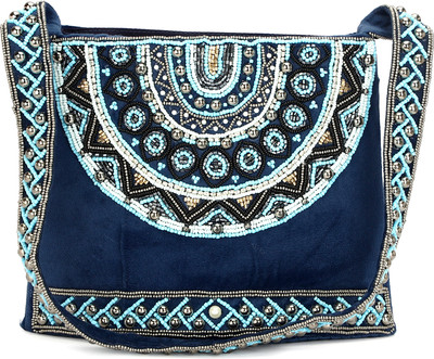 Zari and Fashion Blue Sling Bag Designer handmade beaded women sling bag