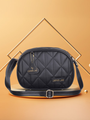 Leather Land Black, Gold Sling Bag 3 ZIPPER