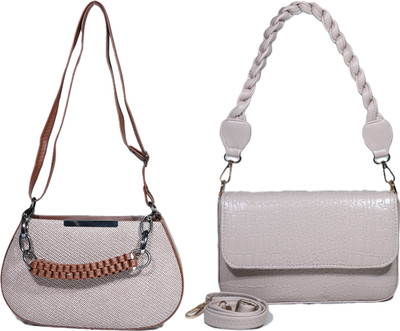 Despacito Silver, Beige Sling Bag Elegant sling bag(Pack of 2)