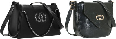Reprox Black, Black Sling Bag Stylish sling bag cross body sling bag hand bag woman Faison bag(Pack of 2)