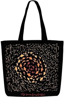 LUCKYLIFE Black Tote Men & Women Black Printed Handbag With Zip