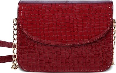 The Wallet Store Red Sling Bag Croc Design Leather Sling Bag For Women
