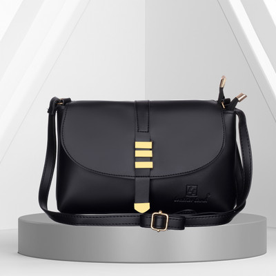 Leather Land Black Sling Bag Gorgeous TRISHUL Sling in Coal Black