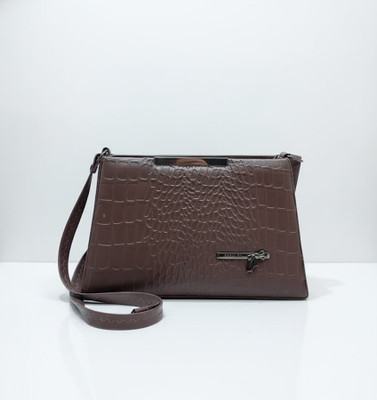 G GLAMORA Brown Sling Bag Croc-Embossed Structured Handbag