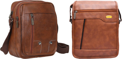 Blowzy Tan, Tan Sling Bag Cross body messenger travel Sling Messenger Bag One Side Men & Women Sling Bag(Pack of 2)