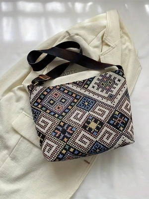 LIKE STYLE Grey Sling Bag Jute Multicolour Sling Bag with Adjustable Strap