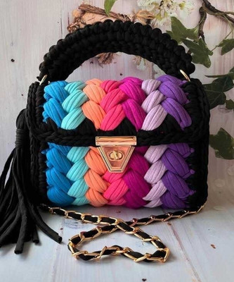 JNT SIMPEX Multicolor Hand-held Bag Knitted & Crochet Bag with Chain ladies purse