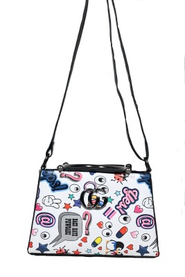 DONICY White Sling Bag Trendy printed sling bag