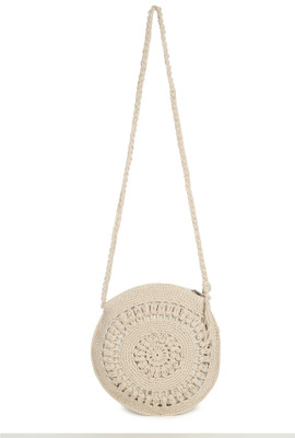 sapis White Sling Bag handmade white macrame sling/cross body bag for women/girls with lining and zip