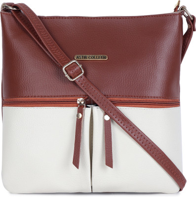 ASTIR COLLEEN Tan, White Sling Bag Vegan Leather Women's Sling Bag (2PKT)