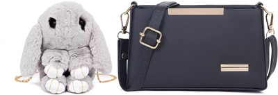 Nappmall Grey, Black Sling Bag Cute Cartoon Rabbit Fluffy Bunny Crossbody Chain Bag for girls(Pack of 2)