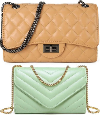 Bag ward Brown, Green Sling Bag Stylish Fancy Unique Design Sling Bag For Women's/Girls(Pack of 2)