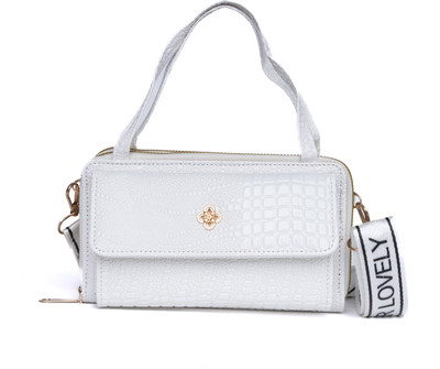 santorini White Sling Bag CrocoCharm PU Leather Mini Sling Bag for Women