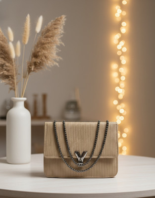 RoyalsTraders Brown Sling Bag Glam-V-Logo-Rib-Sling