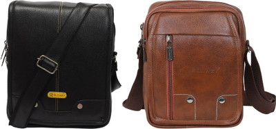 GOODINA Tan, Black Sling Bag Cross Body Travel Office Business Messenger One Side Men & Women Sling Bag(Pack of 2)