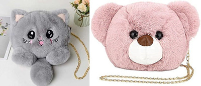 Nappmall Black, Multicolor Sling Bag CUTE SOFT CAT SLING BAG FOR PICNIC,TRAVEL LATEST DESIGN BEST FOR GIFT(Pack of 2)