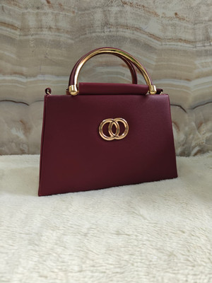 G GLAMORA Maroon Sling Bag Elegant Maroon Handheld Sling Bag with Golden Handle for Women