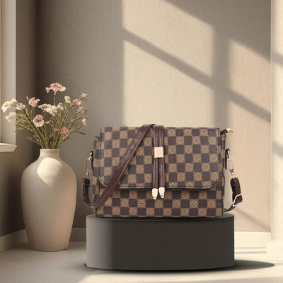 Sageware Tan Sling Bag Womens & Girls Premium Checkered Sling Bag Handbag with Stylish Adjustable Strap