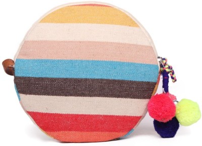ASTRID Multicolor Sling Bag Round Sling Bag With Pompoms For Girls And Women