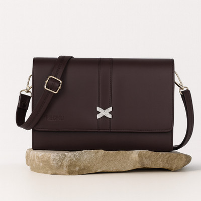 Reshu Brown Sling Bag Handmade Vegan Leather Women's Sling Bags Adjustable Shoulder Strap & 3 pockets
