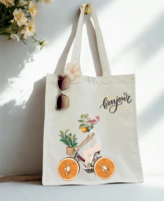 Cavora Khaki Tote Women’s Cotton Tote Bag | Bonjour Print Reusable Eco Chic for College & Shopping