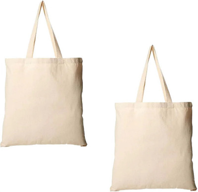 VARA White Tote Canvas Plain Tote Bags Zipper(Pack of 2)