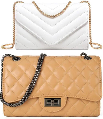 Bag ward White, Brown Sling Bag Stylish Fancy Unique Design Sling Bag For Women's/Girls(Pack of 2)