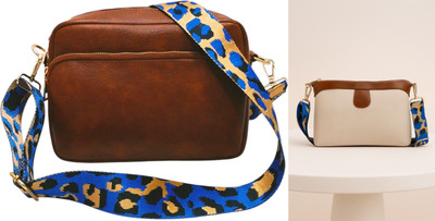 Dakota Brown, Beige Sling Bag /Crossbody Bag with Sky Blue Adjustable Belt for Girls & Women(Pack of 2)