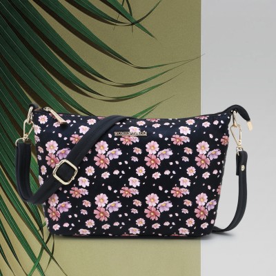 Women Marks Black Sling Bag BLACK-FLOWER-POUCH