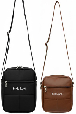 Hendygraph Black, Brown Sling Bag Style Look Sling Bag | Waterproof Faux Leather Crossbody Travel(Pack of 2)