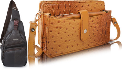 CIMONI Brown, Tan Shoulder Bag Classic Sling Bag Crossbody Shoulder Trendy Waterproof Short Trip Chest Bag(Pack of 2)