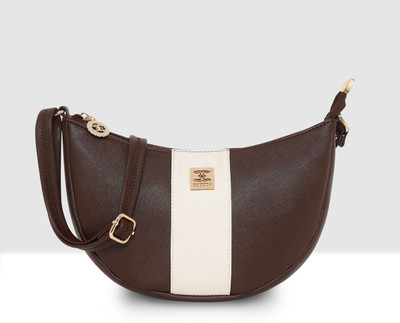ESBEDA Brown Sling Bag Crescent-Shaped Textured PU Sling Bag