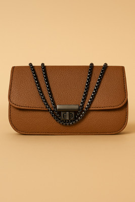 hautehandles Brown Sling Bag Brown Textured Sling Bag with Gunmetal Chain