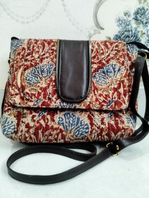 Satvik Collections Maroon, Blue Sling Bag Ethnic Cotton
