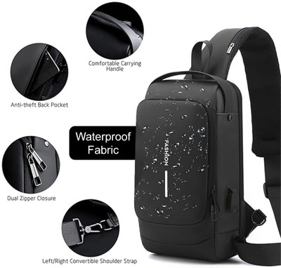 CRZYDE Black Shoulder Bag Unisex Waterproof Crossbody Sling Bag – Anti-Theft, USB Charging