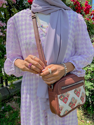 ZOUK White Sling Bag for women Handmade Bags for Females Vegan Leather and Indian Fabric