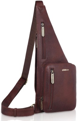 WILDHORN Maroon Shoulder Bag Leather Sling Crossbody Bag for Men, Stylish Chest Shoulder Bag for Men Women