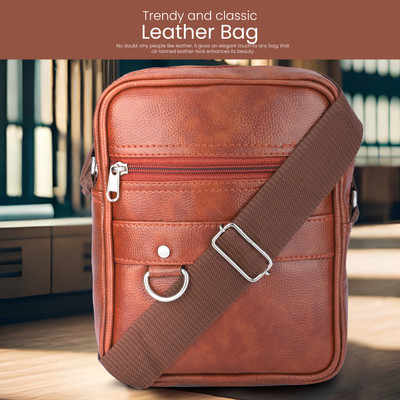 SHAMRIZ Tan Sling Bag Mini Leather Sling bag Side Sling Bag for Men and Boys