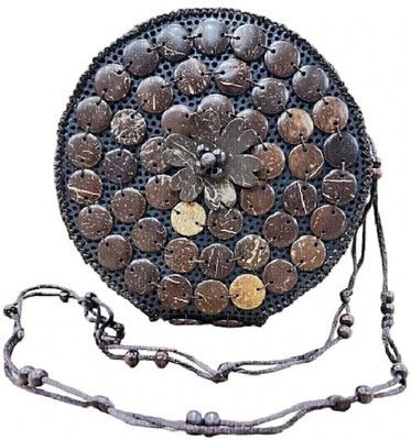 SS Collection Brown Sling Bag Coconut Shell Beaded Sling bag for Women | Crossbody Long Strap Purse | Handmade