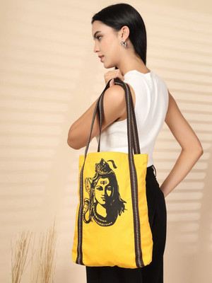 ENSAC Yellow, Black Tote Canvas Handbag for Women & Men Stylish Lunch Bag Daily Use