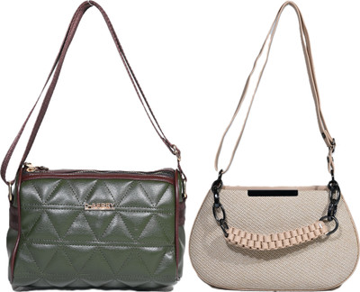 Despacito Beige, Green Sling Bag Elegant sling bag(Pack of 2)