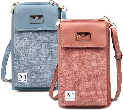 NFI essentials Blue, Pink Sling Bag Girls Women Women's Mobile Cell Phone Holder Pocket Wallet Hand Purse Clutch Crossbody Sling Bag(Pack of 2)