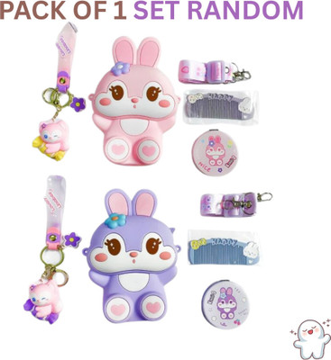Arizuul Multicolor Sling Bag My Sac Bunny Charm Bag – Silicone Tutu Rabbit Purse with Comb, Mirror & Keychain