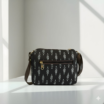 rahulecom Black Sling Bag Stylish Black Printed Sling Bag for Women | Ethnic Pattern & Adjustable Strap