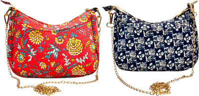 Dakota Pink, Multicolor Sling Bag In Floral Printed Cotton with Multiple Compartments & Pockets(Pack of 2)