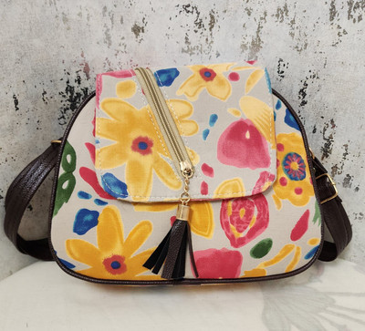 nexwave Yellow Sling Bag Stylish Printed Clutches Double Partition Cross Zip with Long belt (Size- 8/9.5)