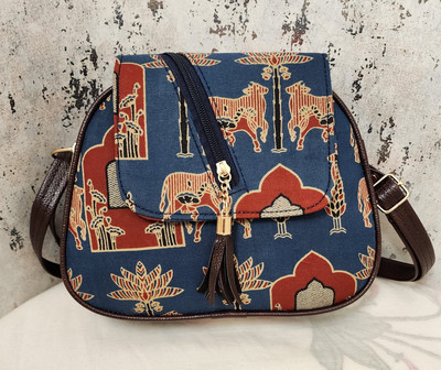 nexwave Blue Sling Bag Stylish Printed Clutches Double Partition Cross Zip with Long belt (Size- 8/9.5)