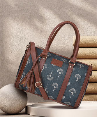 The CLOWNFISH Grey Hand-held Bag Lorna Printed Handicraft Handbag Ladies Shoulder Bag For Women College Girls