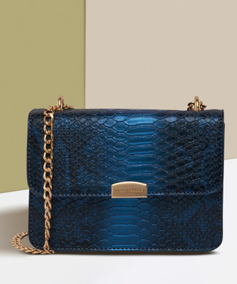 LINO PERROS Blue Shoulder Bag Women's Snake Textured Blue Sling Bag