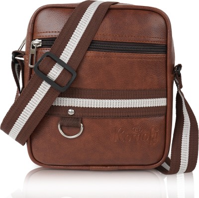 Romofy Tan Sling Bag Classic PU Leather Sling Cross Body Travel Office One Side Shoulder Bag for Men